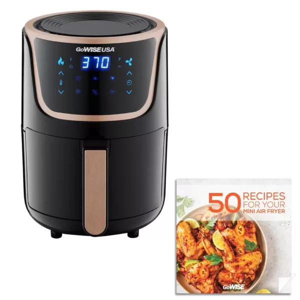 GoWISE USA 1. 7- qt. , 2.0 qt. Max Black/Copper Electric Mini Air Fryer with Digital Touchscreen + Recipe Book