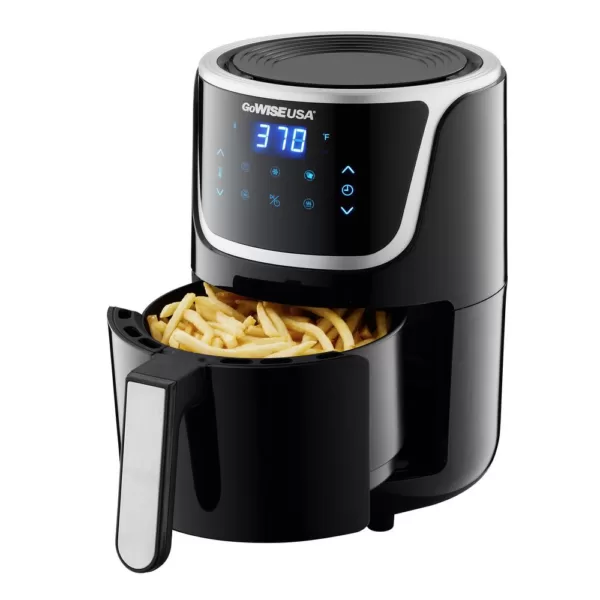 GoWISE USA 1. 7- qt. , 2.0 qt. Max Black/Silver Electric Mini Air Fryer with Digital Touchscreen + Recipe Book